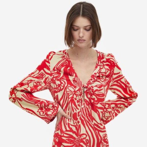 H&M Patterned Tie-detail Dress - Picture 4 of 16